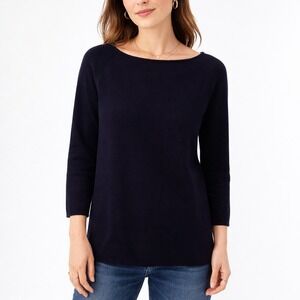 Tory Burch Black‎ Boatneck Raglan Sleeve Sweater Gold Zipper Detail M